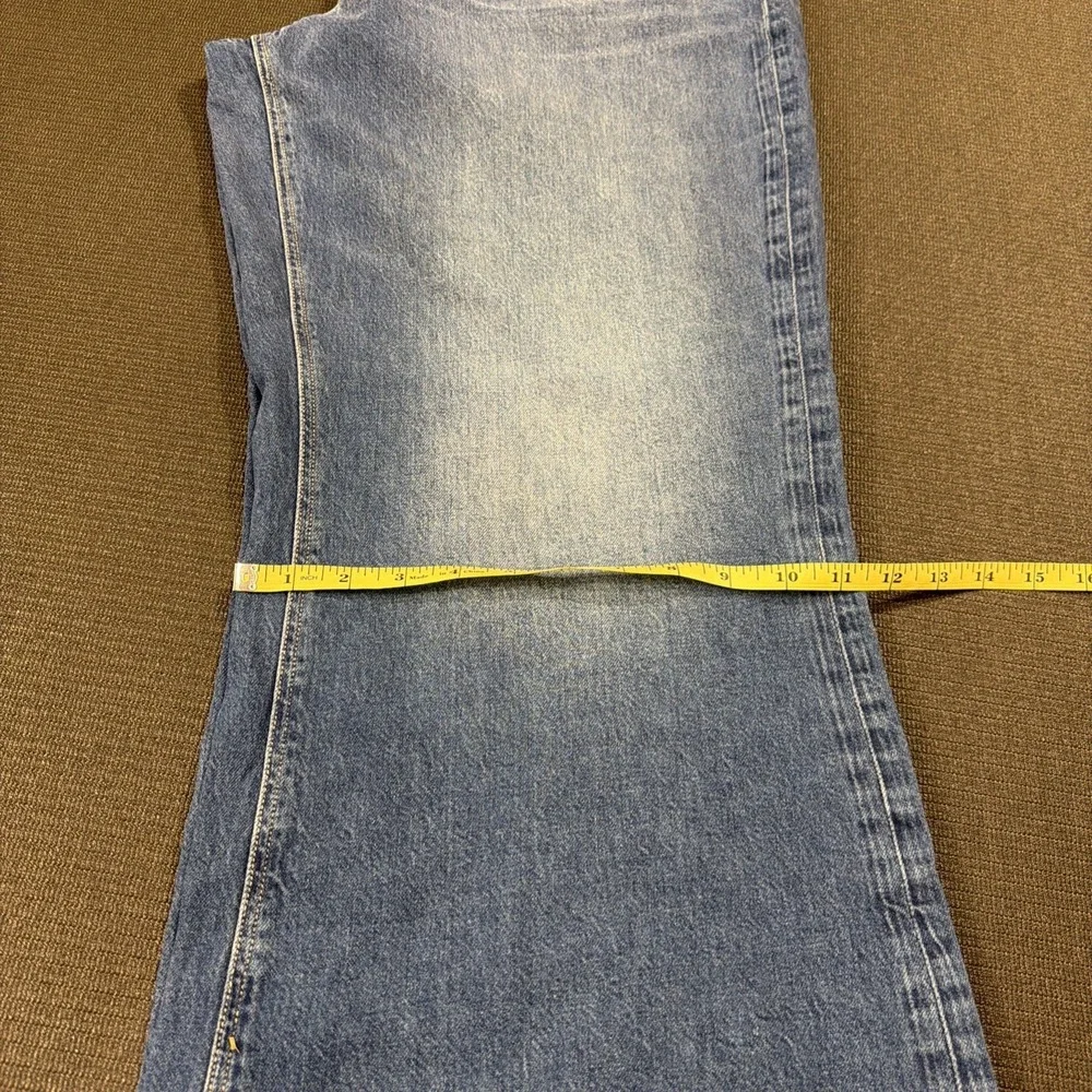 New American Eagle Dreamy Low-Rise Baggy Flare Simply Dark Raw Hem Jean 18 34W - Picture 9 of 9